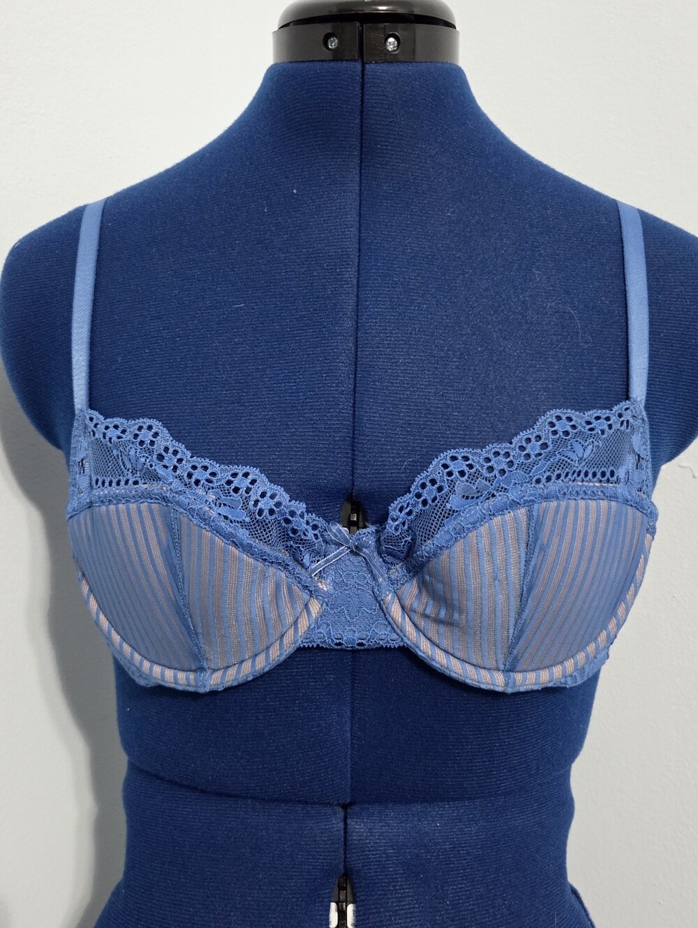 Blue Striped Lace Bra Size 36A
